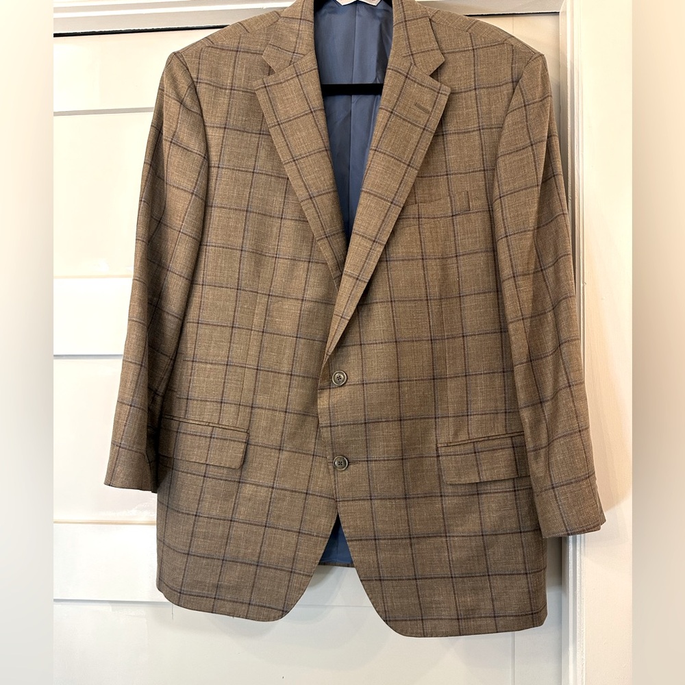 Samuelsohn Blazer SB Garner Men 44R Brown Windowpane Silk Wool Linen Sport Coat